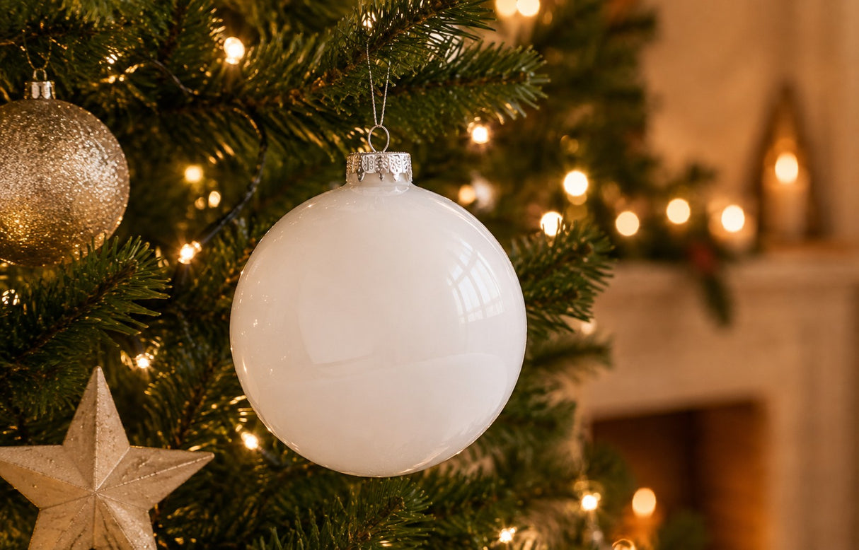 Bizzotto Sfera di Natale in Vetro Bianco Lucido D 10 cm