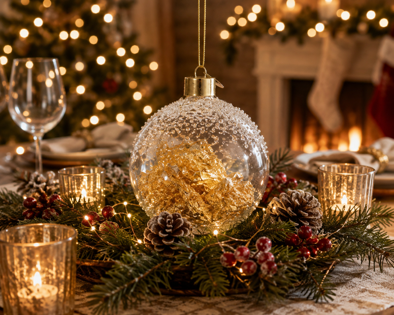 Bizzotto Sfera di Natale Yana Trasparente Oro D 10 cm – Decorazione per Albero