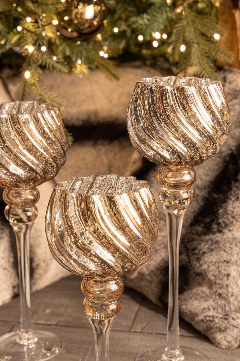 Ensemble de 3 bougeoirs de Noël Isabell de Bizzotto, calice en verre bronze