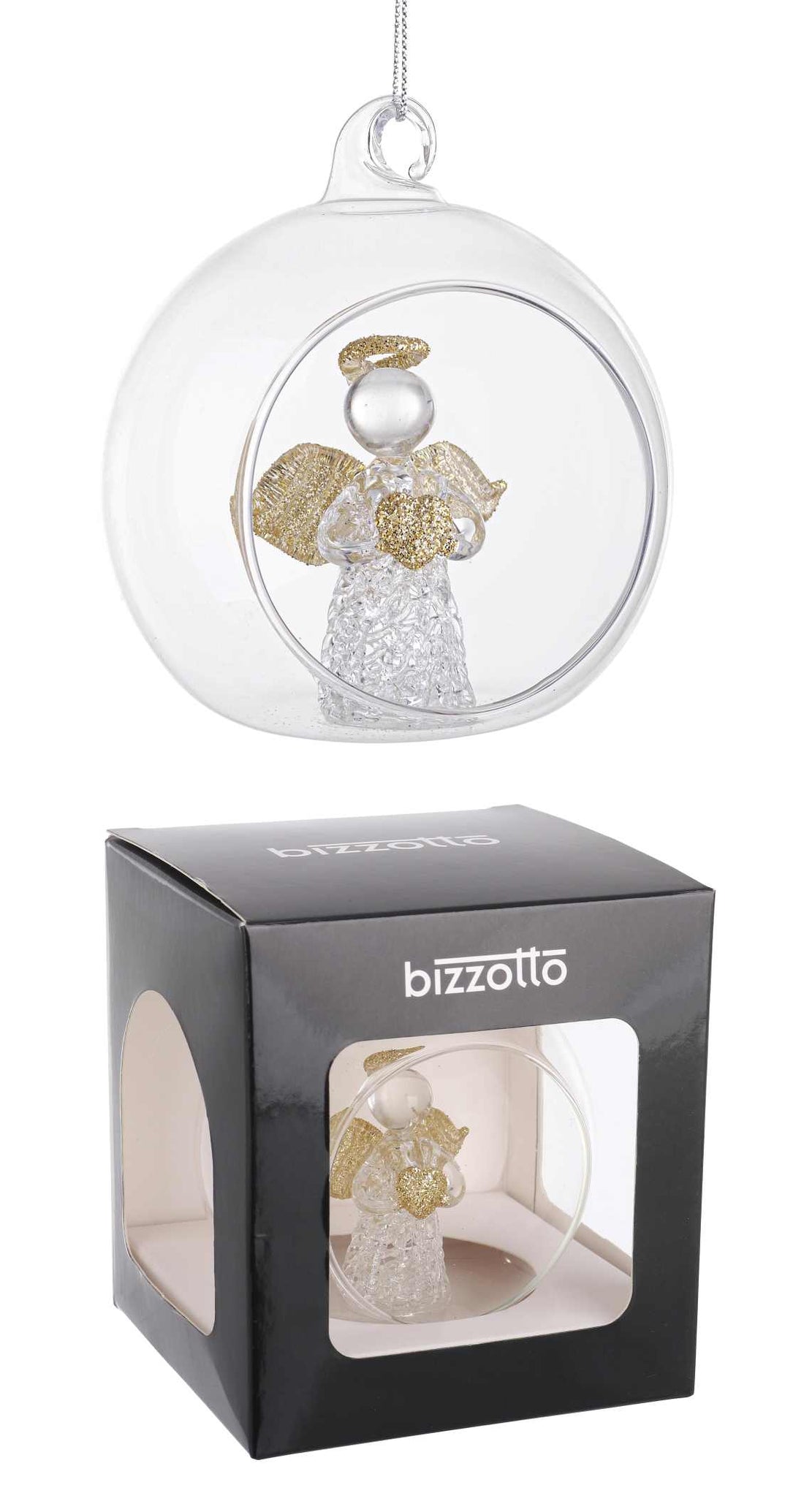 Sphère ouverte de Noël en verre Bizzotto My A Angel Heart D 8 cm