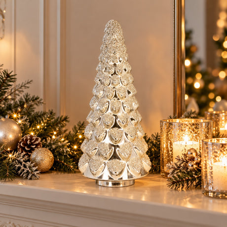 Bizzotto Sapin de Noël Twinkle en Verre Argent Ø16,5xH38,5 cm – Décoration de Noël