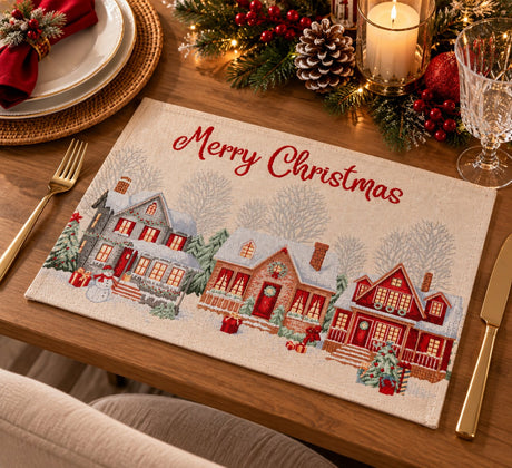 Bizzotto Serviette Village Blanche 48x33 cm – Décoration Table de Noël