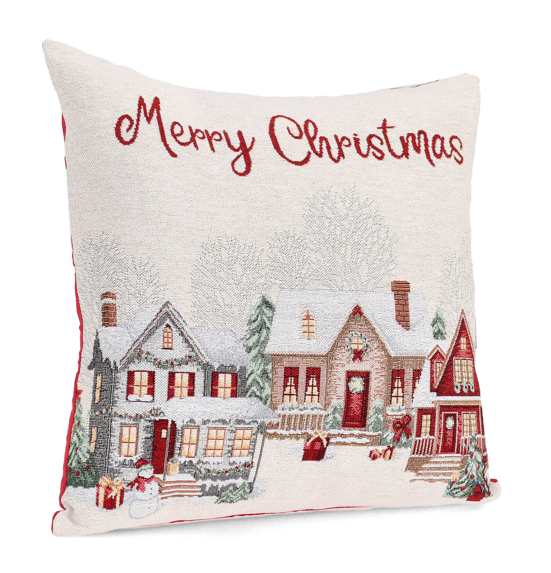 Bizzotto Housse de Coussin Noël Village Blanc 45x45 cm – Taie de Coussin Décorative pour Canapé et Décoration de Maison à Noël