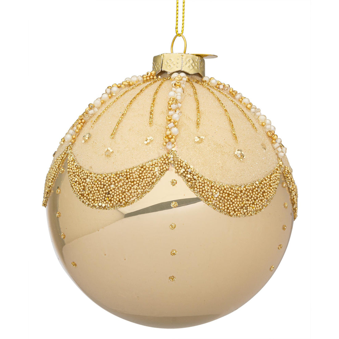 Bizzotto Sfera Frilly Champagne D 10 cm in Vetro – Decorazione per Albero di Natale