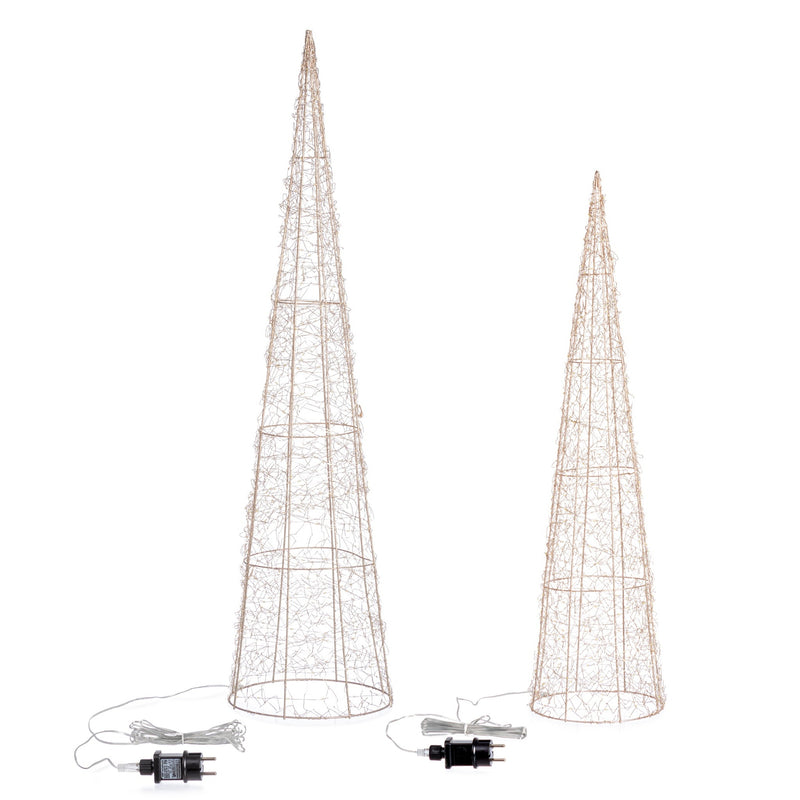 Bizzotto Set 2 Coni Natalizi Hoover Oro con Micro LED Classic D20x80 e D25x100 cm Decorazioni Luminose