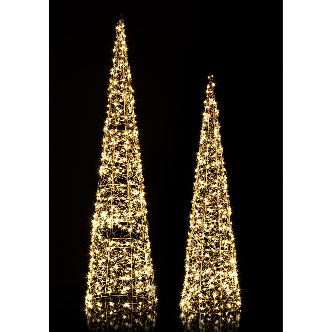 Bizzotto Set 2 Coni Natalizi Hoover Oro con Micro LED Classic D20x80 e D25x100 cm Decorazioni Luminose