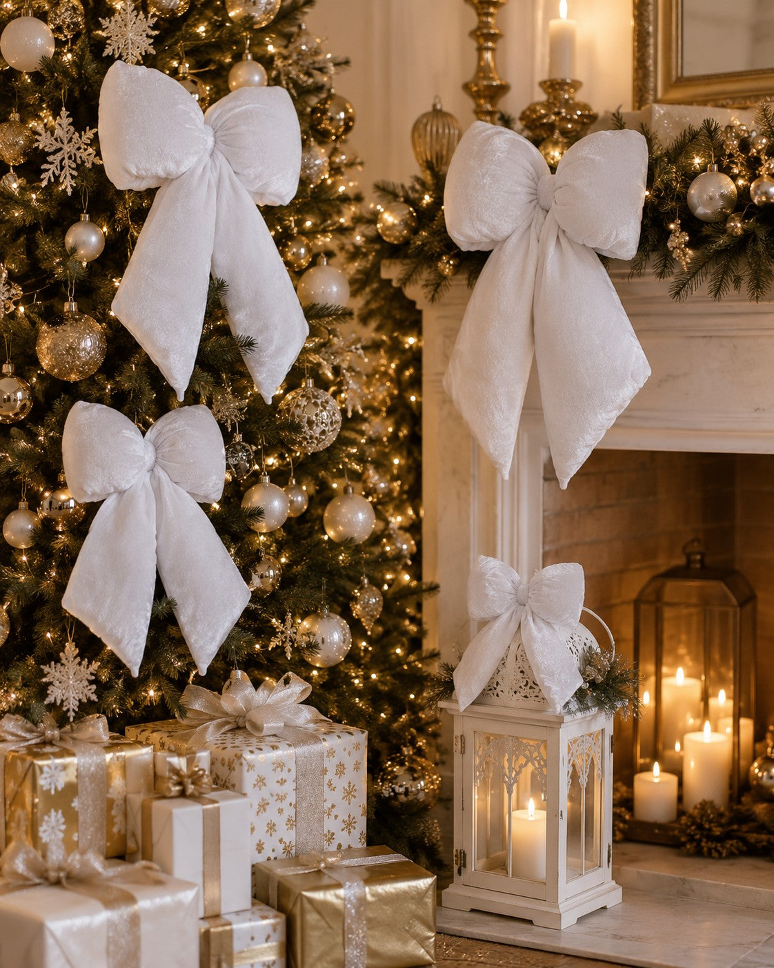 Bizzotto Pendaglio Linsey Fiocco Bianco H 48 cm Decorazione per Albero di Natale