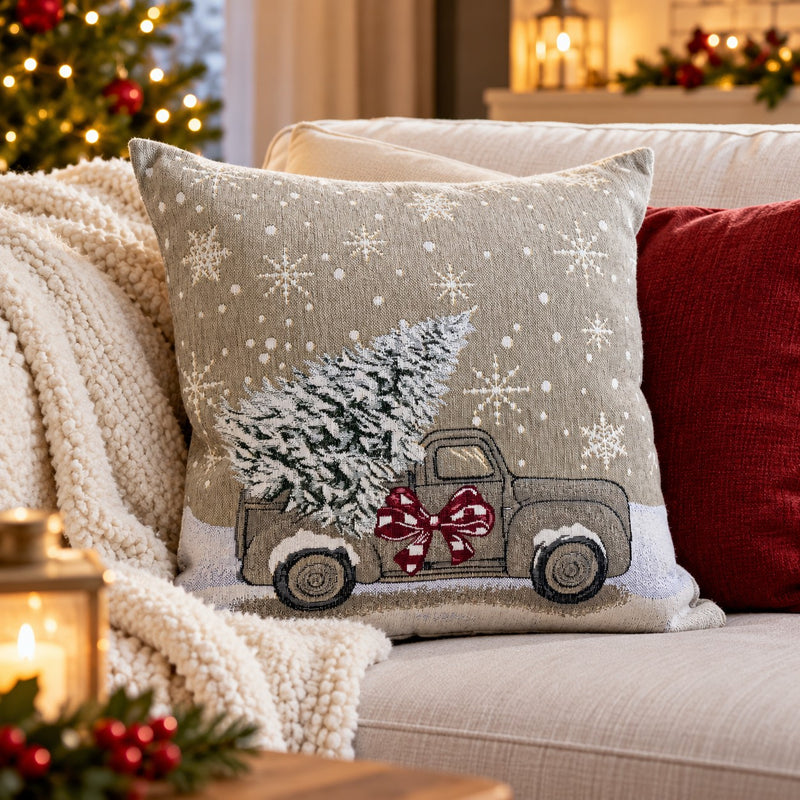Bizzotto Housse de Coussin Noël Motor Car 45x45 cm Déhoussable – Taie Coussin Décorative pour Canapé et Décoration Maison