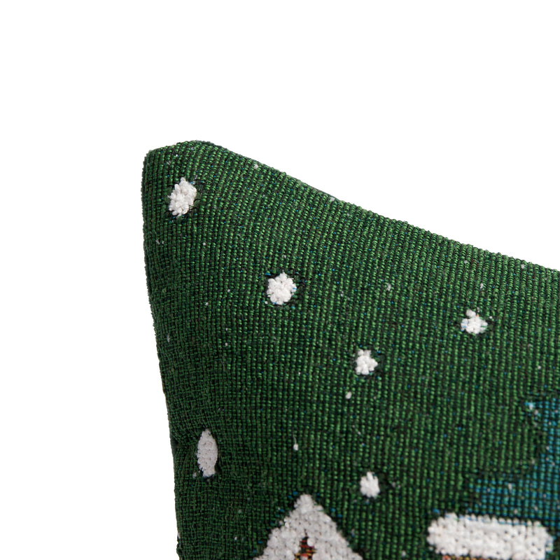 Bizzotto Coussin Noël Snowlyn Paysage Vert 30x50 cm – Coussin Décoratif de Noël avec Housse et Rembourrage en Polyester