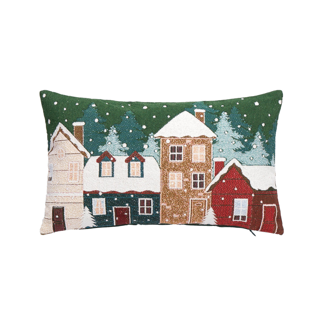 Bizzotto Coussin Noël Snowlyn Paysage Vert 30x50 cm – Coussin Décoratif de Noël avec Housse et Rembourrage en Polyester