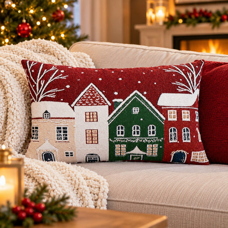 Bizzotto Coussin de Noël Snowlyn Paysage Rouge 30x50 cm – Coussin Décoratif de Noël avec Housse et Rembourrage en Polyester
