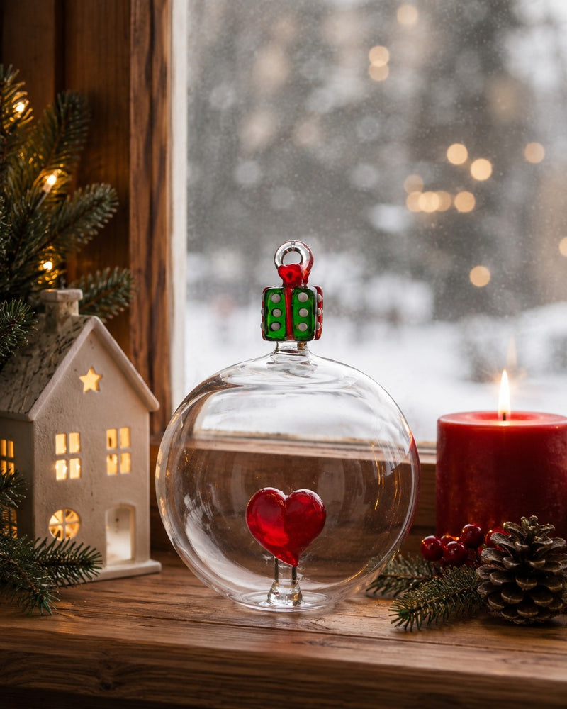 Bizzotto Sfera Tool Cuore e Regalo D 10 cm in Vetro – Decorazione Natalizia