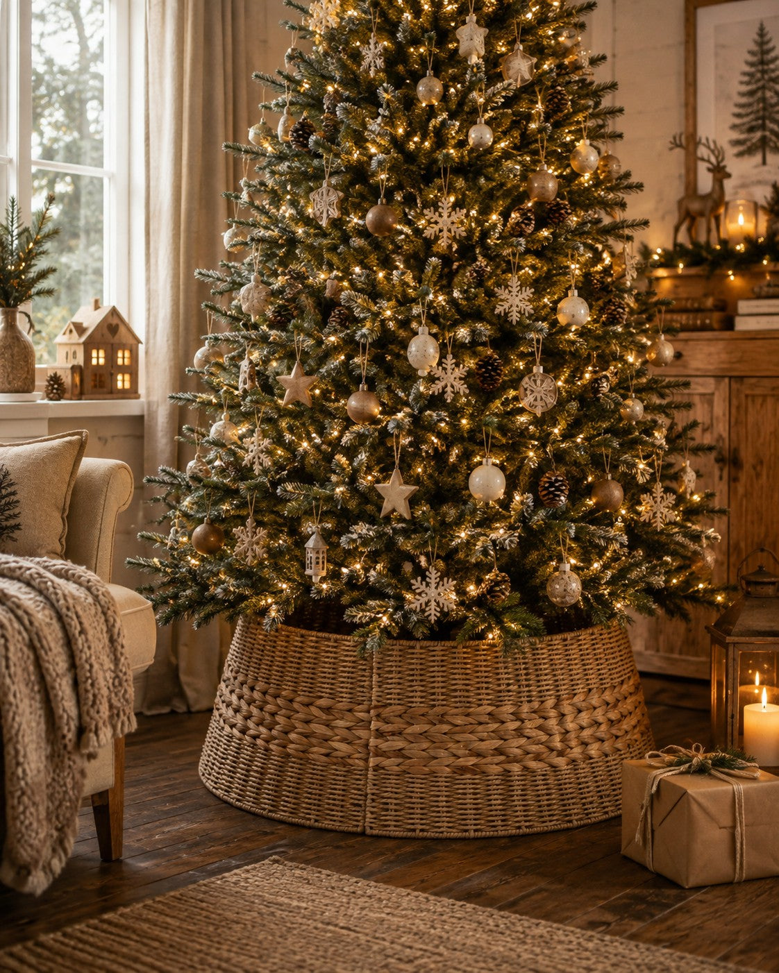 Bizzotto Copribase Albero di Natale Gleynor Beige Naturale D 78 cm Decorazione Natalizia