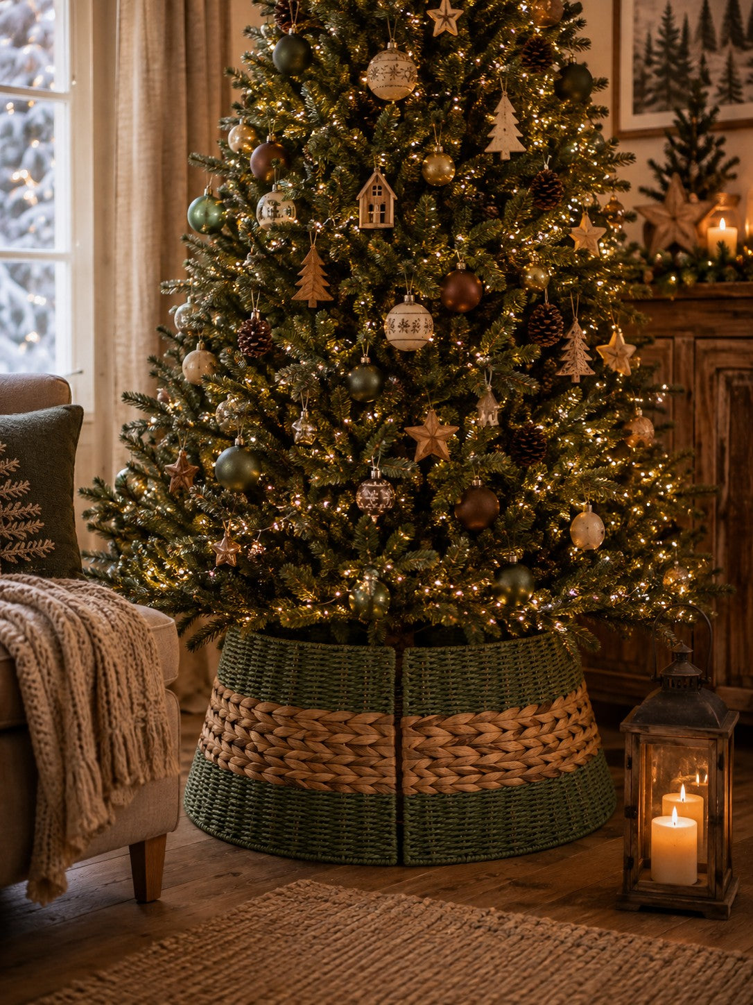 Bizzotto Copribase Albero di Natale Gleynor Verde Naturale D 55 cm Decorazione Natalizia