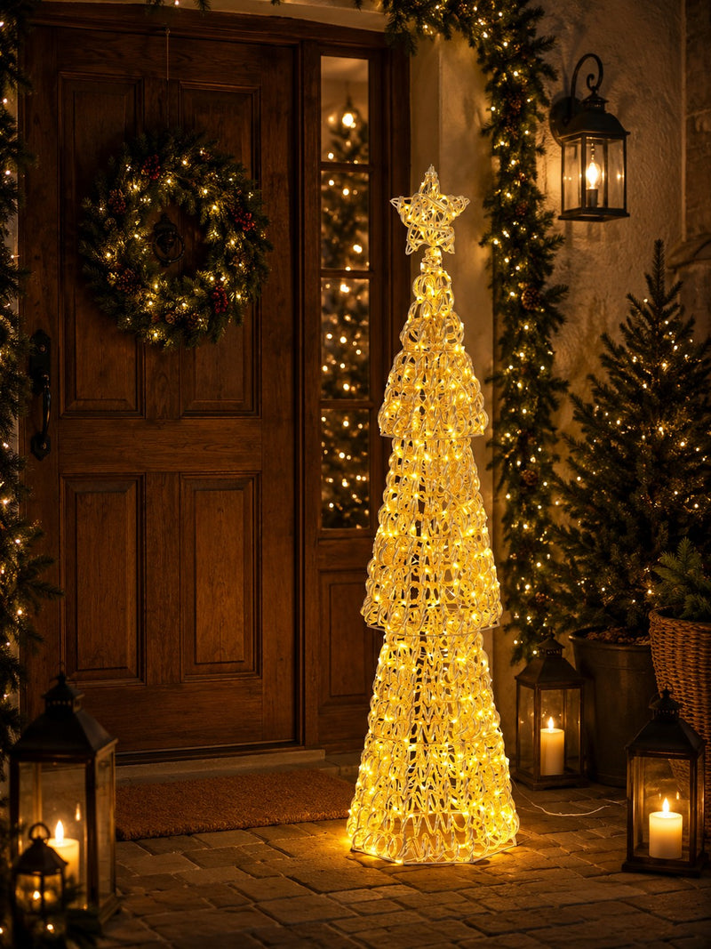 Bizzotto Pino Natalizio Zoe Oro con 500 Micro LED Classic Ø27x100 cm Decorazione Luminosa