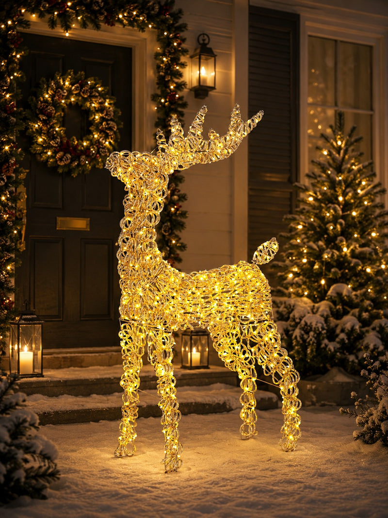 Bizzotto Renna Natalizia Zoe ST Oro con 600 Micro LED Classic 53x23x80 cm Decorazione Luminosa