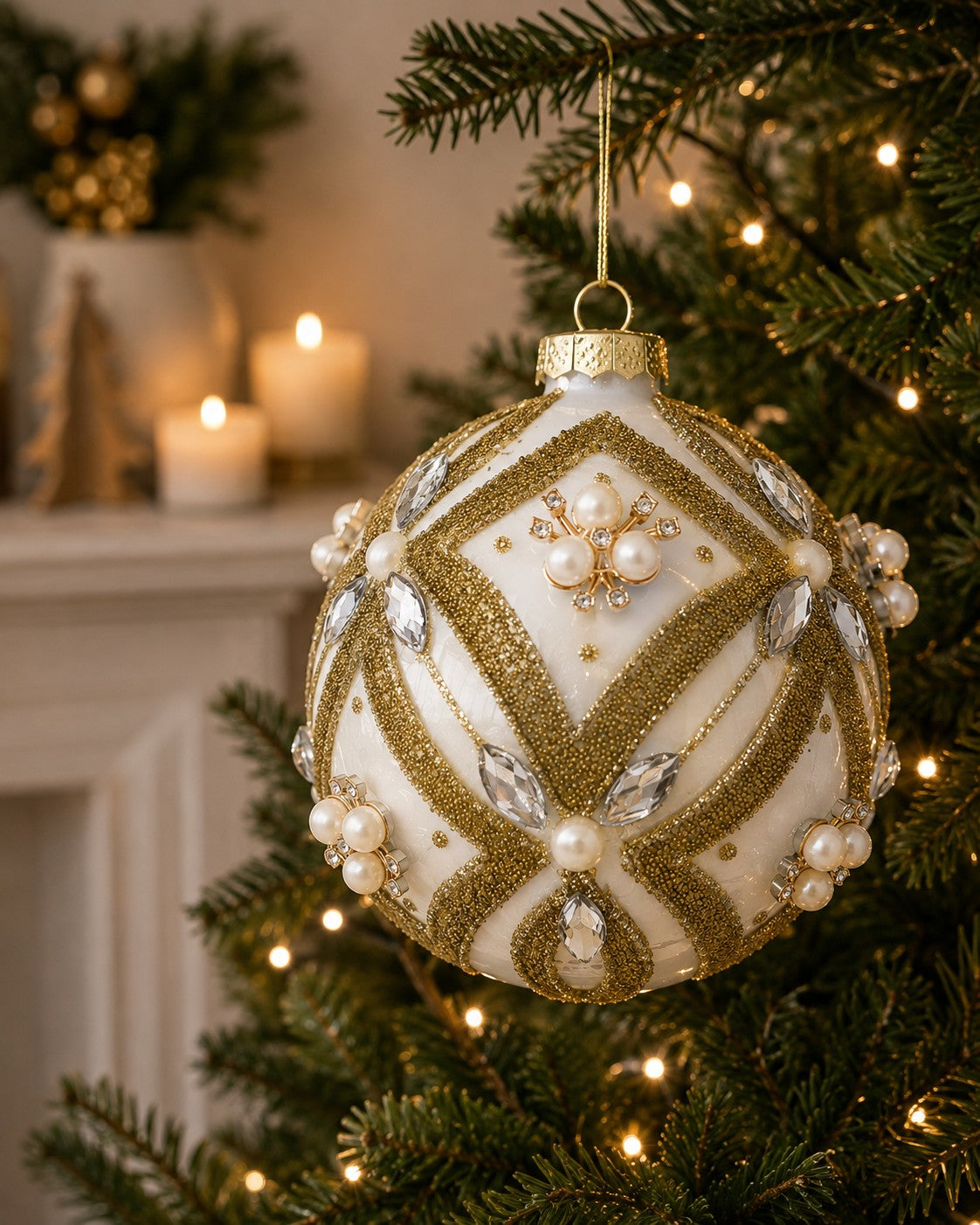 Bizzotto Sfera di Vetro Extravagance Bianco D 10 cm Decorazione per Albero di Natale