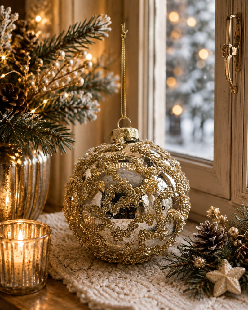 Bizzotto Sfera di Natale Luz Champagne D 10 cm in Vetro – Decorazione per Albero