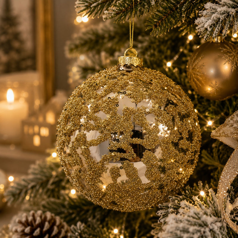 Bizzotto Boule de Noël Luz Champagne D 15 cm en Verre – Décoration pour Sapin