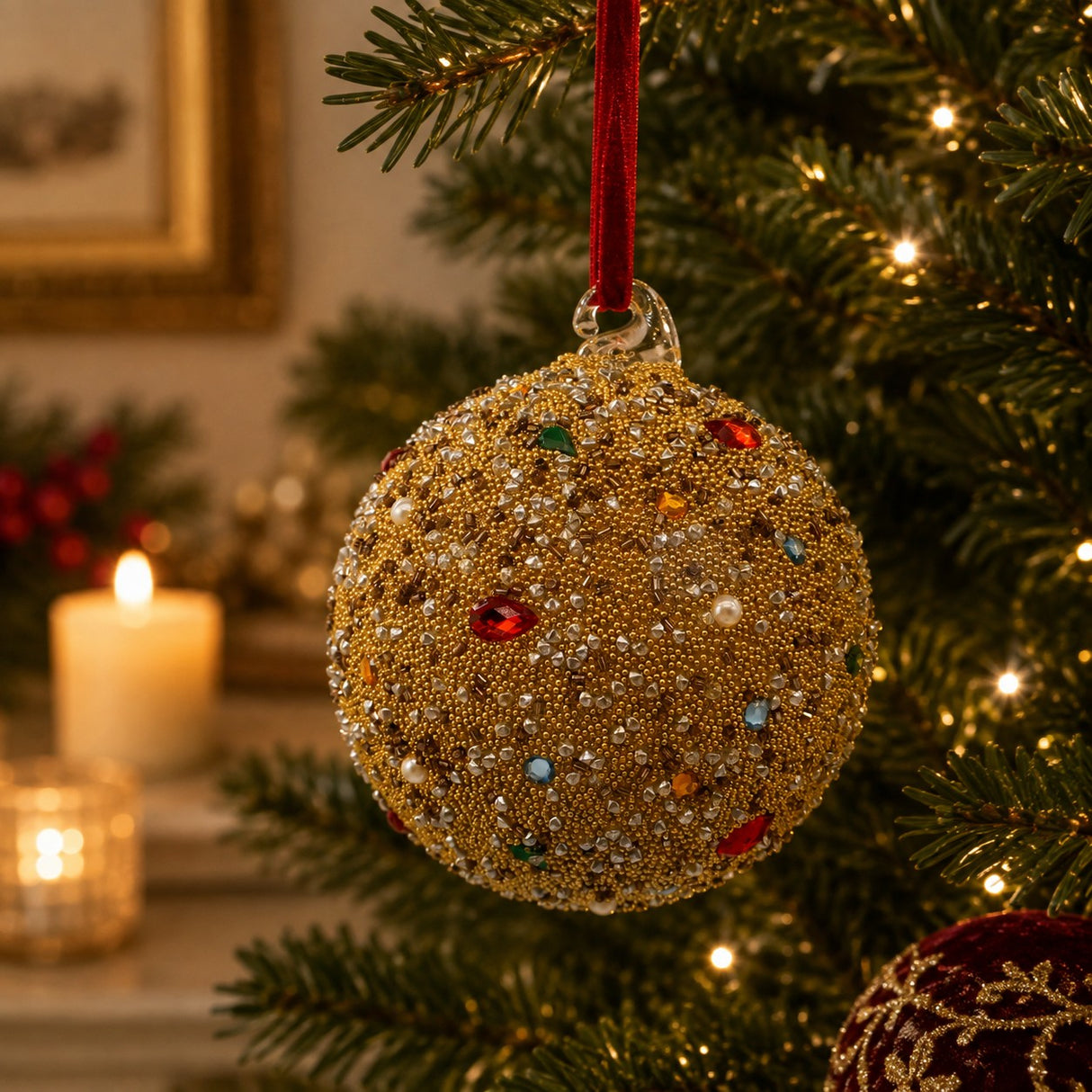 Bizzotto Sfera di Vetro Natalizia Beadstar Oro d 10 cm Decorazione per Albero di Natale