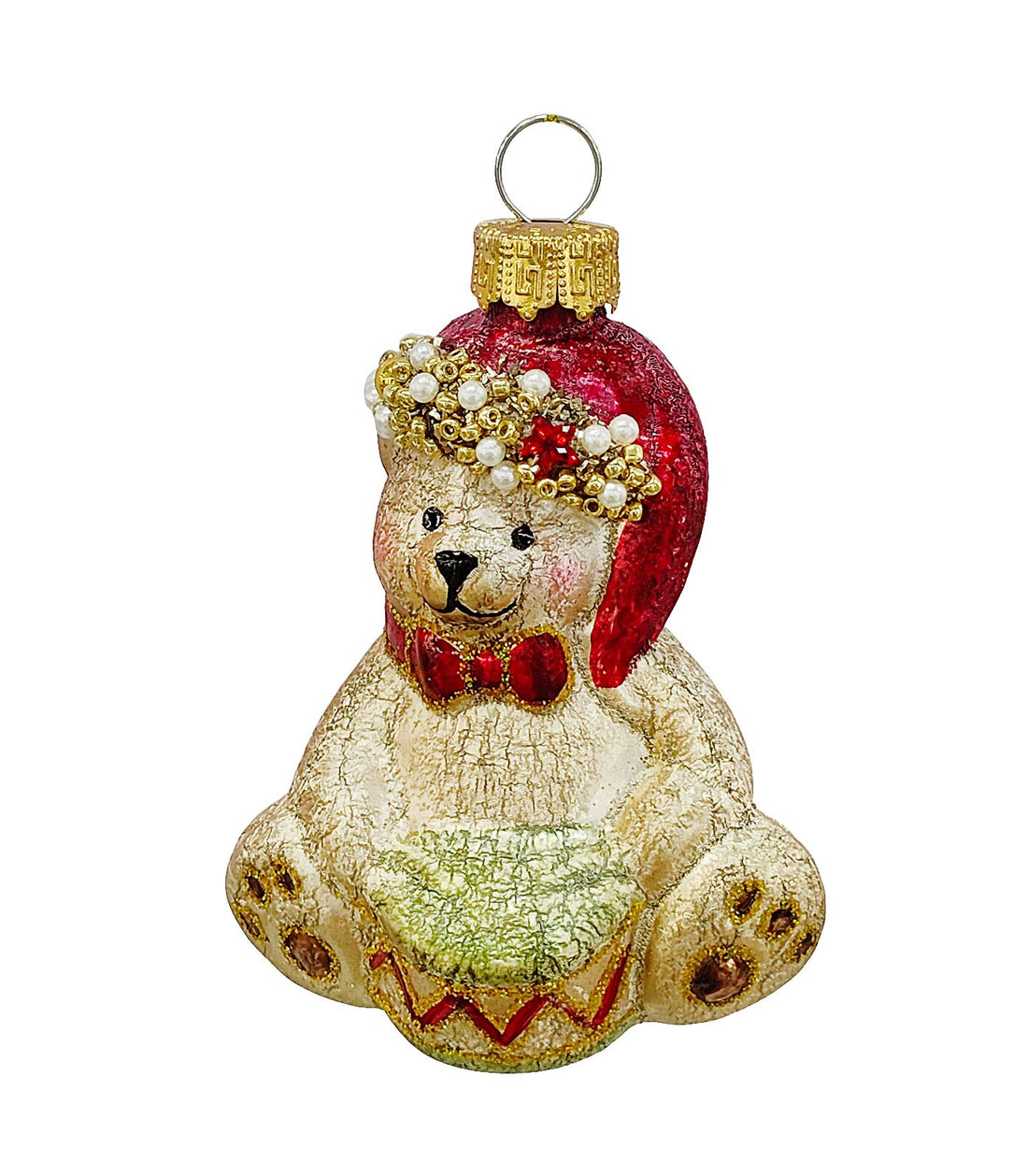 Bizzotto Pendaglio in Vetro Hug Orso con Tamburo H 7,9 cm Decorazione per Albero di Natale