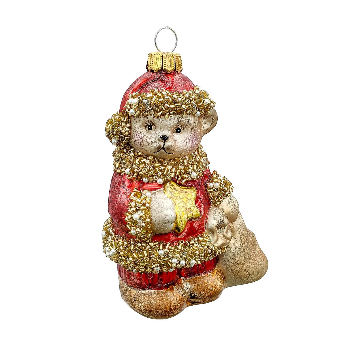 Bizzotto Pendaglio in Vetro Hug Orso con Stella H 11 cm Decorazione per Albero di Natale