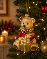 Bizzotto Pendaglio in Vetro Hug Orso con Regalo H 13,5 cm Decorazione per Albero di Natale