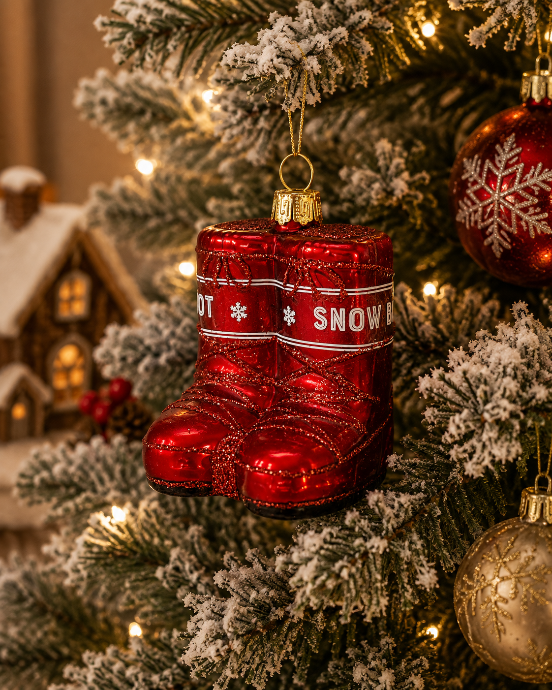 Bizzotto Pendaglio in Vetro Courmayeur Snow Boot H 11 cm Decorazione per Albero di Natale