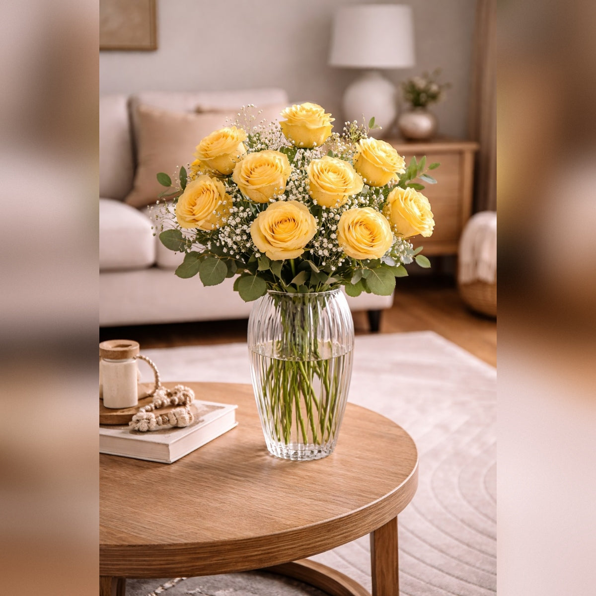 Cadeau Italien Vase en Verre Nellie D 15 cm H 37 cm – Grand Vase Décoratif en Verre pour Fleurs et Décoration Intérieure