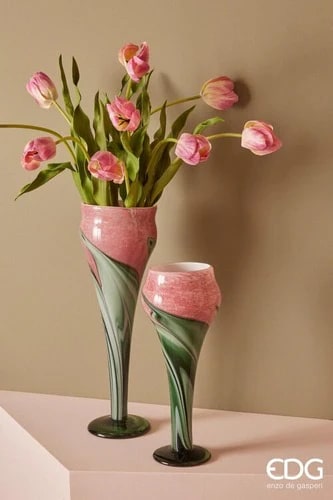 Vase tulipe EDG Enzo De Gasperi avec gobelet H 45 cm P 13 cm Coffret cadeau Vert Rose