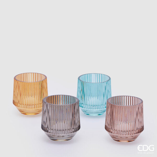Bougeoir EDG Enzo De Gasperi rayé H10 D9,5 4 pièces assorties