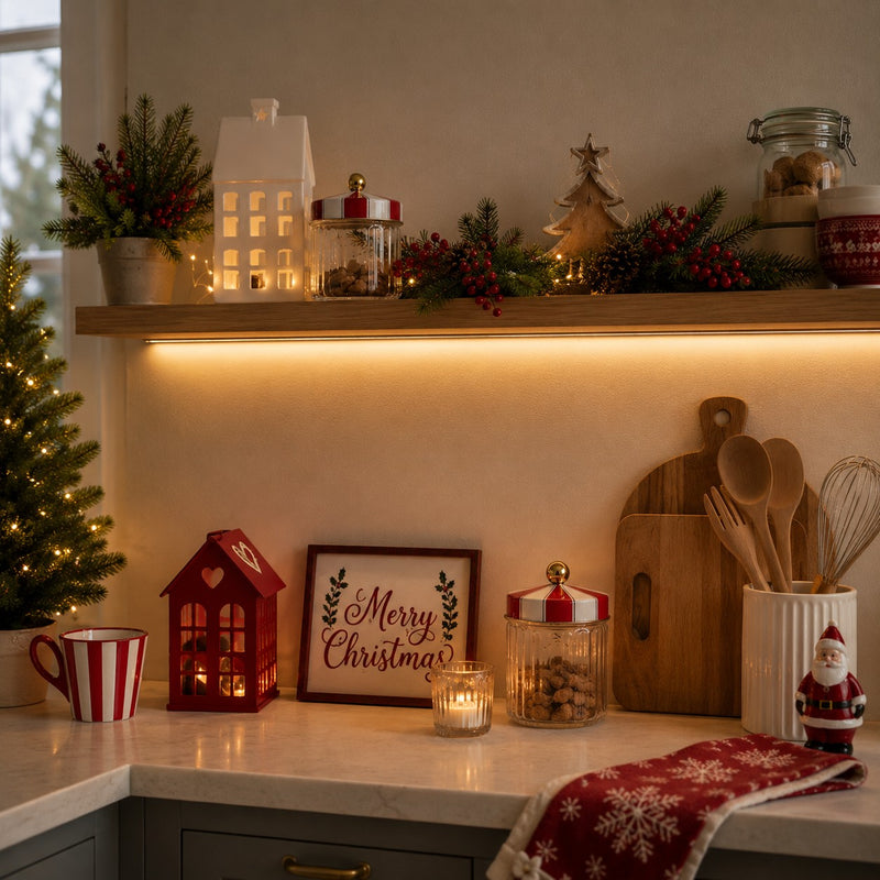 Ad Trend Bocal Noël Verre et Métal Ø 11 Cm H 14,5 Cm Blanc Rouge