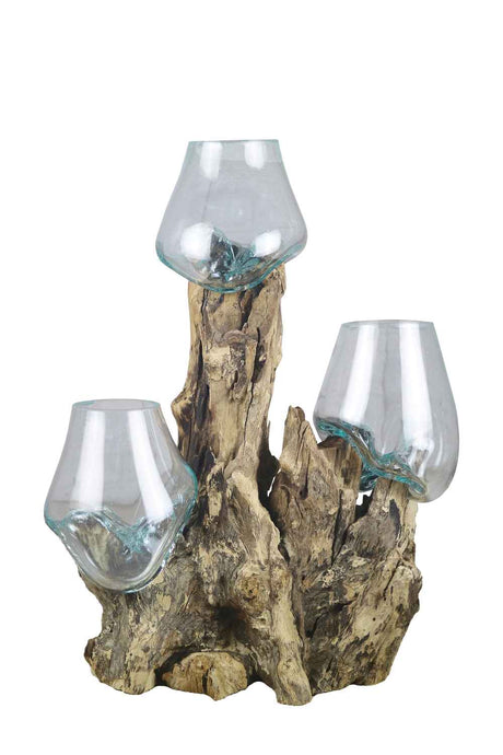 regalo italiano regalo italiano radice legno naturale con 3 vasi h 35 x 30 x 20 cm celeste ean 8057586096752