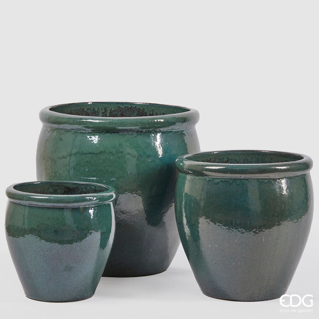 edg enzo de gasperi set 3 pz vaso glaze bombato h 65 cm h 50 cm h 40 cm dark green waterproof ean 8059824325440