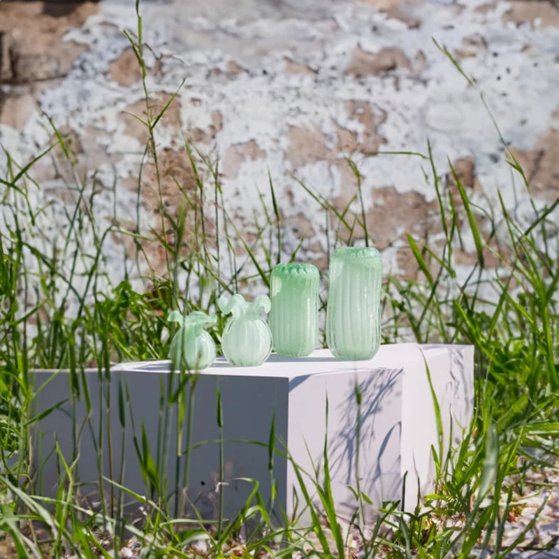 Vase sac EDG Enzo De Gasperi H 14 cm P 11 cm Verre Vert clair 