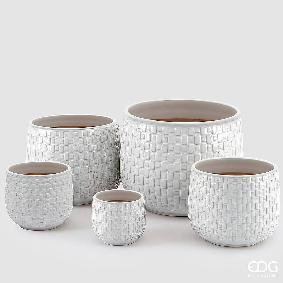 EDG Enzo De Gasperi Vase Cachepot Bombé à Carreaux Céramique Blanc – Set 5 Pièces