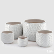 EDG Enzo De Gasperi Vase Cachepot Bombé à Carreaux Céramique Blanc – Set 5 Pièces