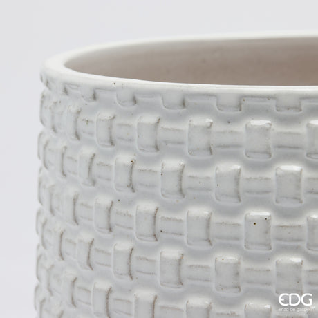 EDG Enzo De Gasperi Vaso Cachepot Bombato a Riquadri Ceramica Bianco – Set 5 Pezzi