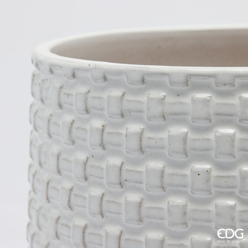 EDG Enzo De Gasperi Vase Cachepot Bombé à Carreaux Céramique Blanc – Set 5 Pièces