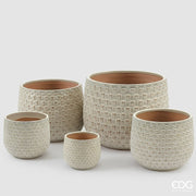 EDG Enzo De Gasperi Vase Cachepot Bombé à Carreaux Céramique Ivoire – Set 5 Pièces