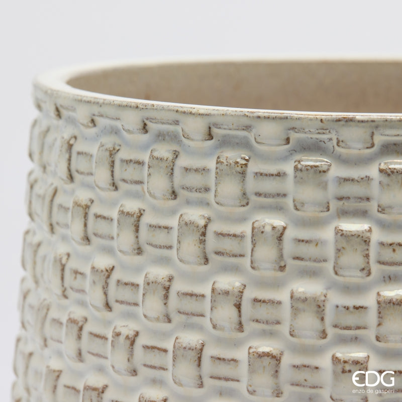 EDG Enzo De Gasperi Vase Cachepot Bombé à Carreaux Céramique Ivoire – Set 5 Pièces