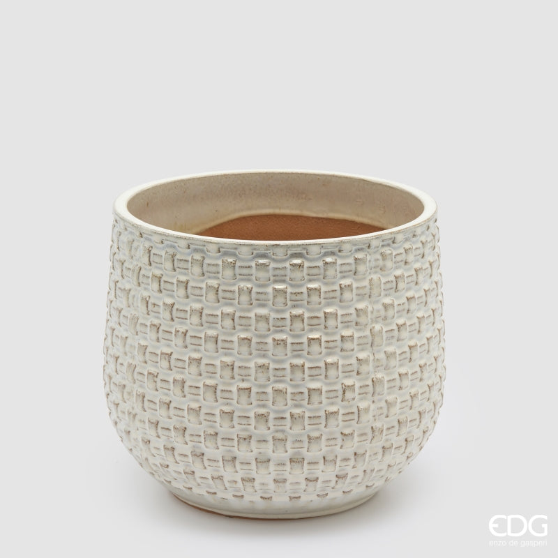 EDG Enzo De Gasperi Vase Cachepot Bombé à Carreaux Céramique Ivoire – Set 5 Pièces