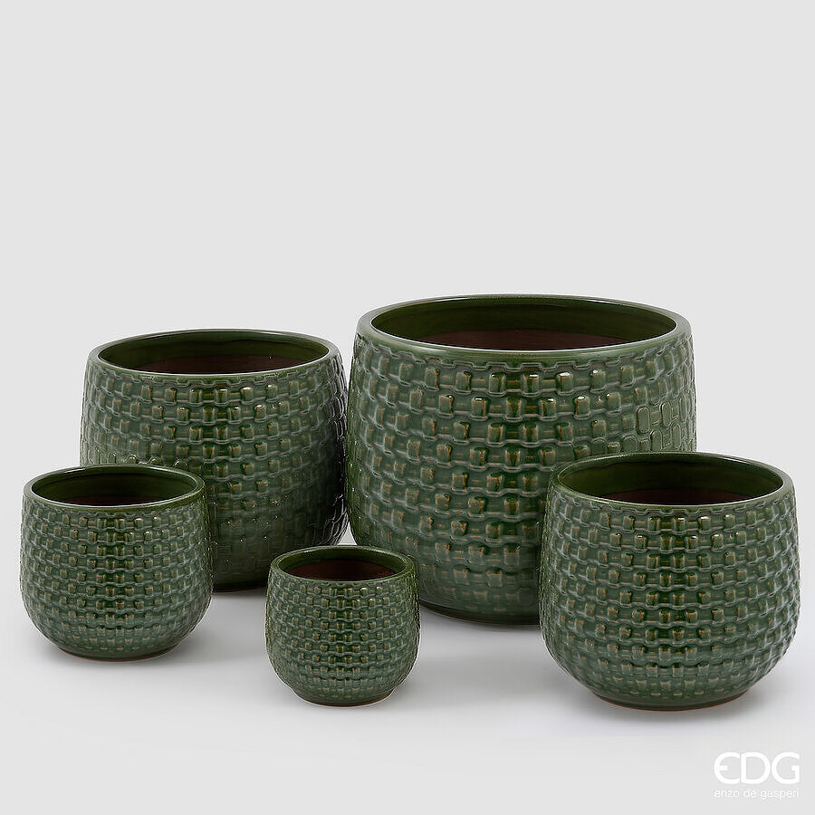 EDG Enzo De Gasperi Vase Cachepot Bombé à Carreaux Céramique Vert – Set 5 Pcs