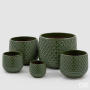 EDG Enzo De Gasperi Vase Cachepot Bombé à Carreaux Céramique Vert – Set 5 Pcs