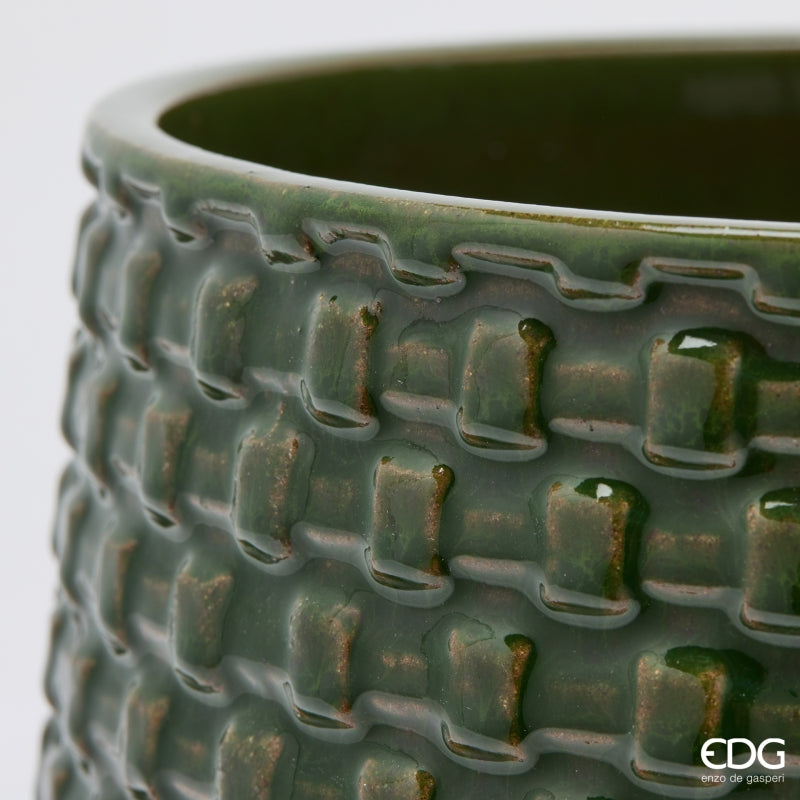 EDG Enzo De Gasperi Vase Cachepot Bombé à Carreaux Céramique Vert – Set 5 Pcs