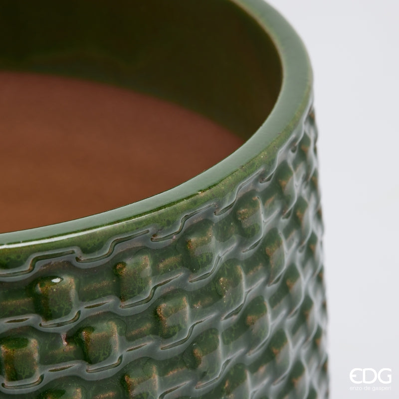 EDG Enzo De Gasperi Vase Cachepot Bombé à Carreaux Céramique Vert – Set 5 Pcs