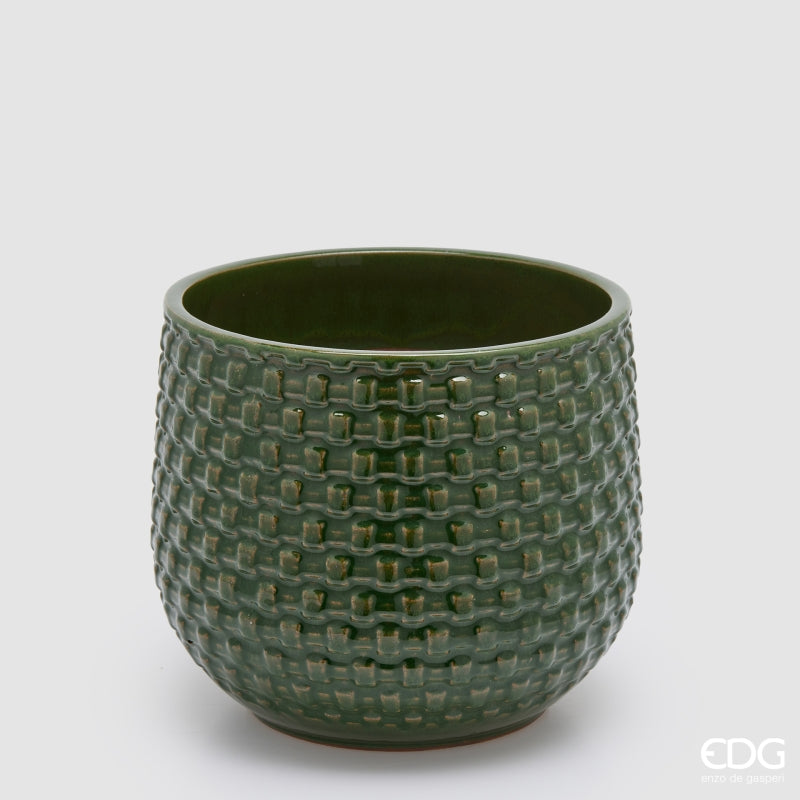 EDG Enzo De Gasperi Vase Cachepot Bombé à Carreaux Céramique Vert – Set 5 Pcs