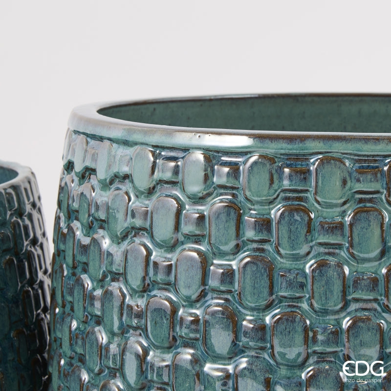 EDG Enzo De Gasperi Vase Cachepot Bombé à Carreaux Céramique Teal – Set 5 Pcs