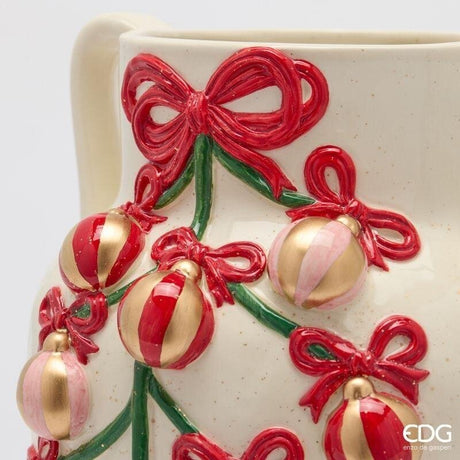 EDG Enzo De Gasperi Vaso Anfora Pino con Decori White Red in Ceramica H30 Ø22 cm – Natale
