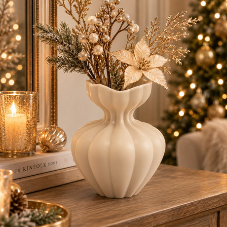 EDG Enzo De Gasperi Vase Flow Sinueux H19 cm Ivoire en Verre – Vase Décoratif